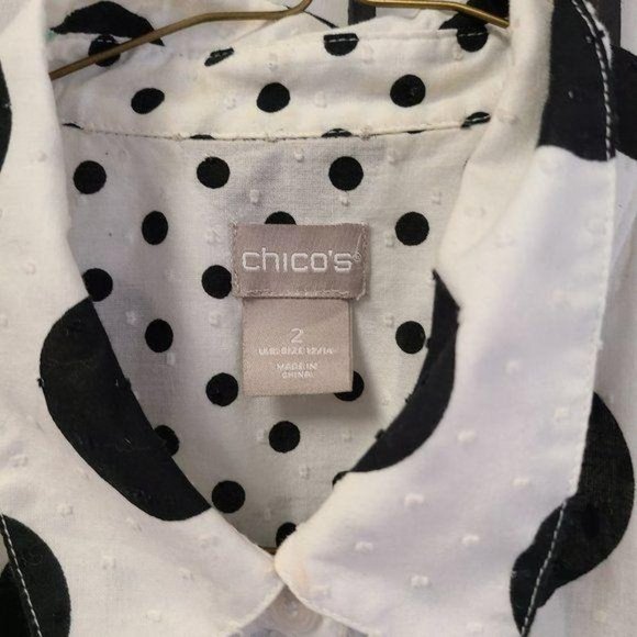 Chico's Button Down Polka Dot Blouse Sz 2 (M) - Picture 2 of 3